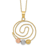 14k Tri-color D/C Beads on Spiral Pendant Necklace